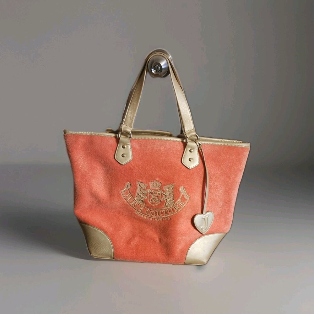 Vintage Juicy Couture Y2K Pink Velour Scottie Bag Purse Tote Large -Inside Flaw